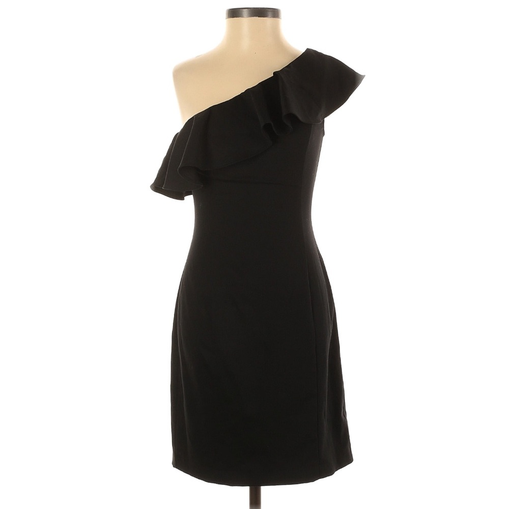 H&M One Shoulder Ruffle Mini Dress Black